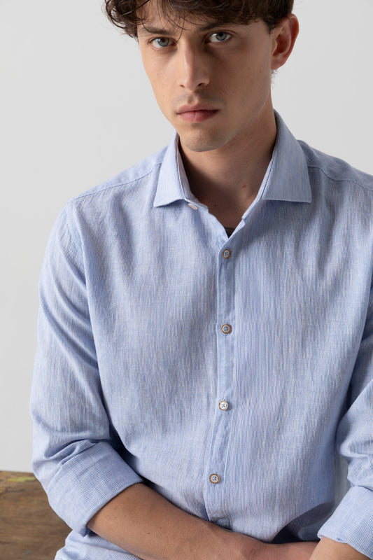 Camicia in fantasia di Lino Cotone con collo classico piccolo