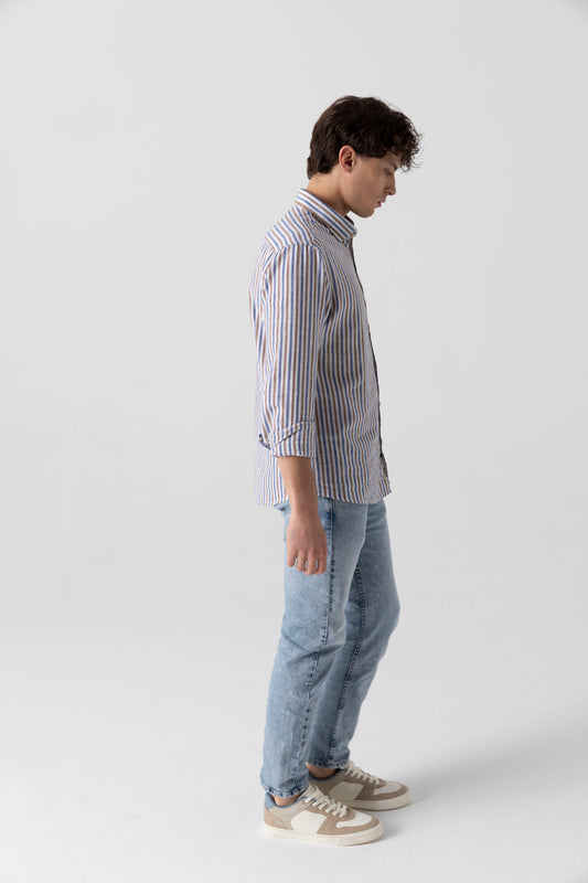 Camicia in fantasia di Lino Cotone con collo clip down