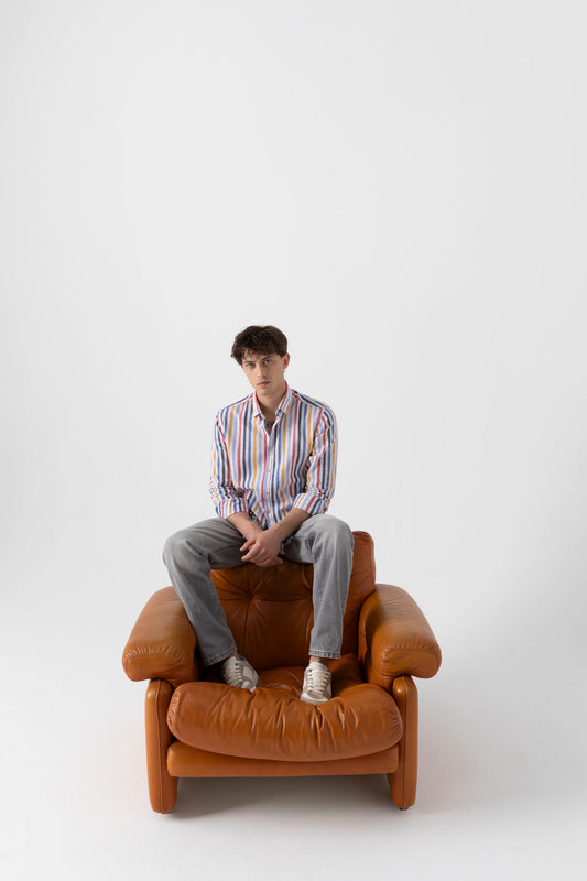 Camicia in fantasia di Lino Cotone con collo clip down