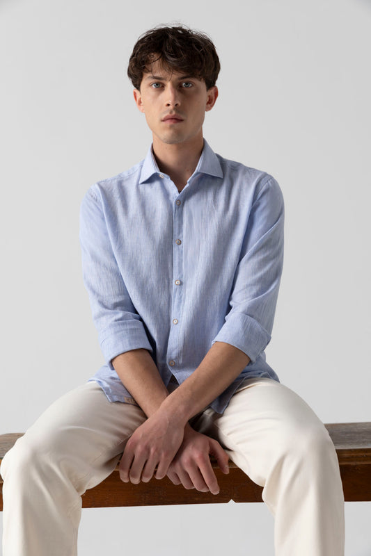 Camicia in fantasia di Lino Cotone con collo classico piccolo