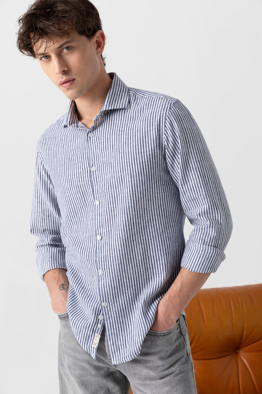 Camicia in fantasia di Lino Cotone con collo classico piccolo