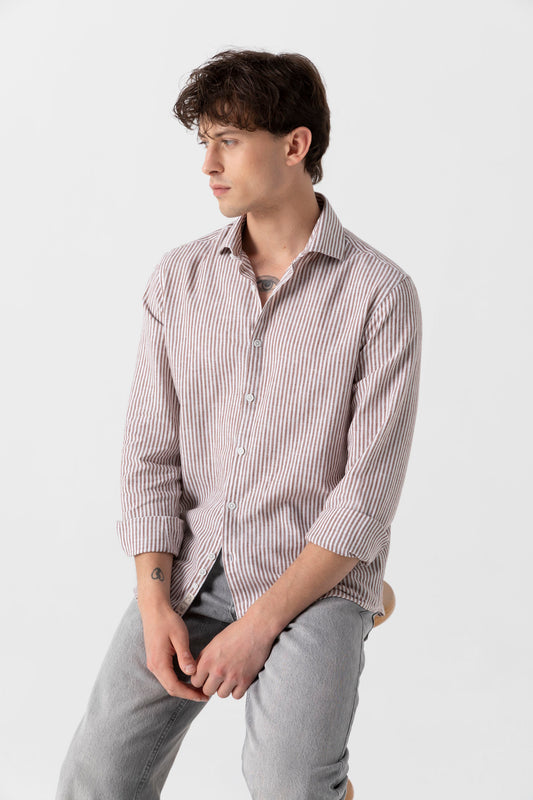 Camicia in fantasia di Lino Cotone con collo classico piccolo