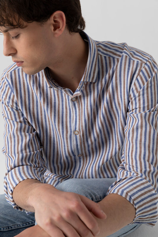 Camicia in fantasia di Lino Cotone con collo clip down