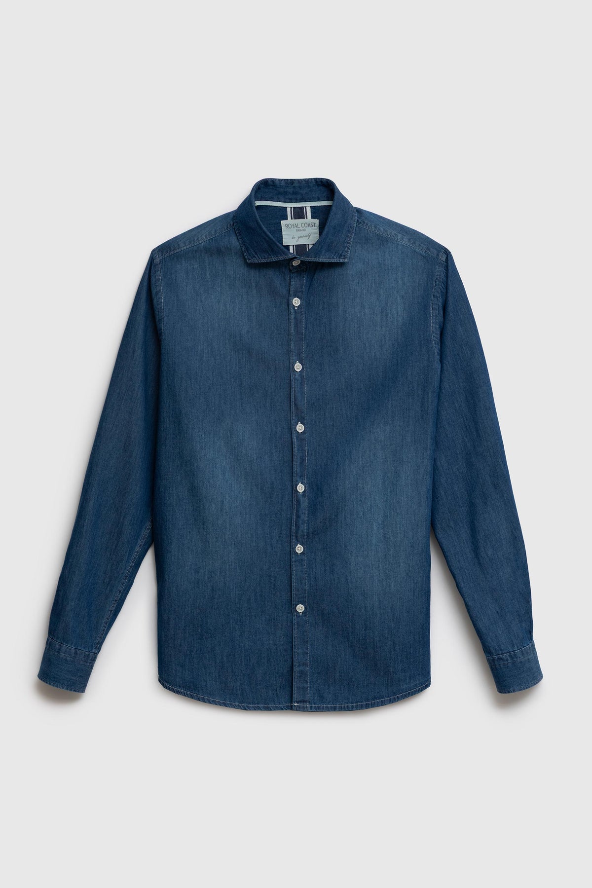 Camicia in denim di cotone con collo piccolo classico