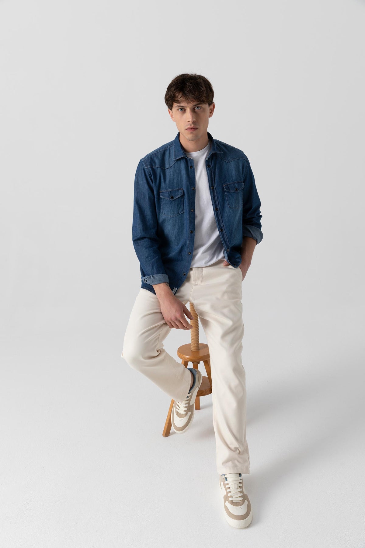 Camicia in denim di cotone modello Western