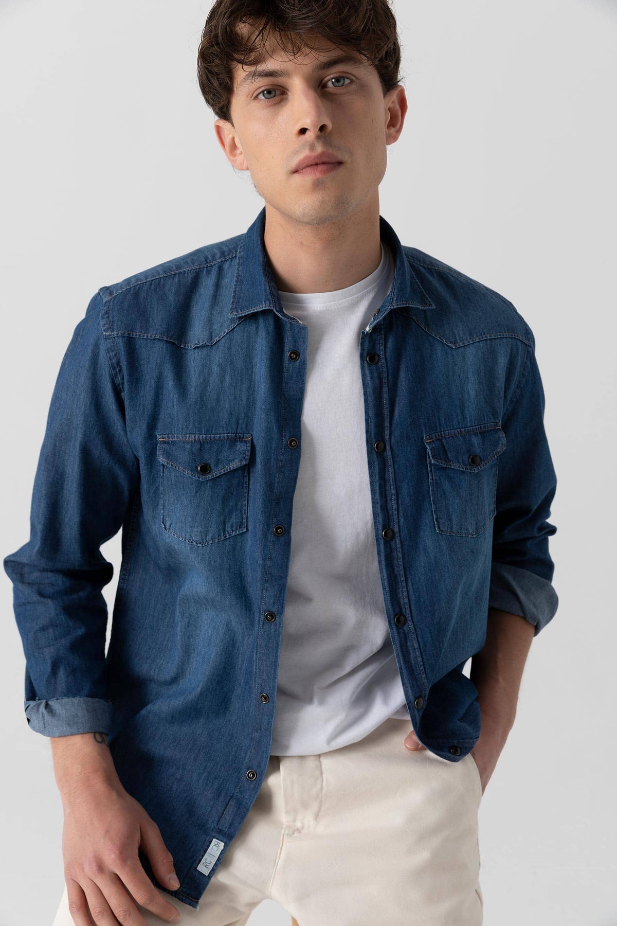 Camicia in denim di cotone modello Western
