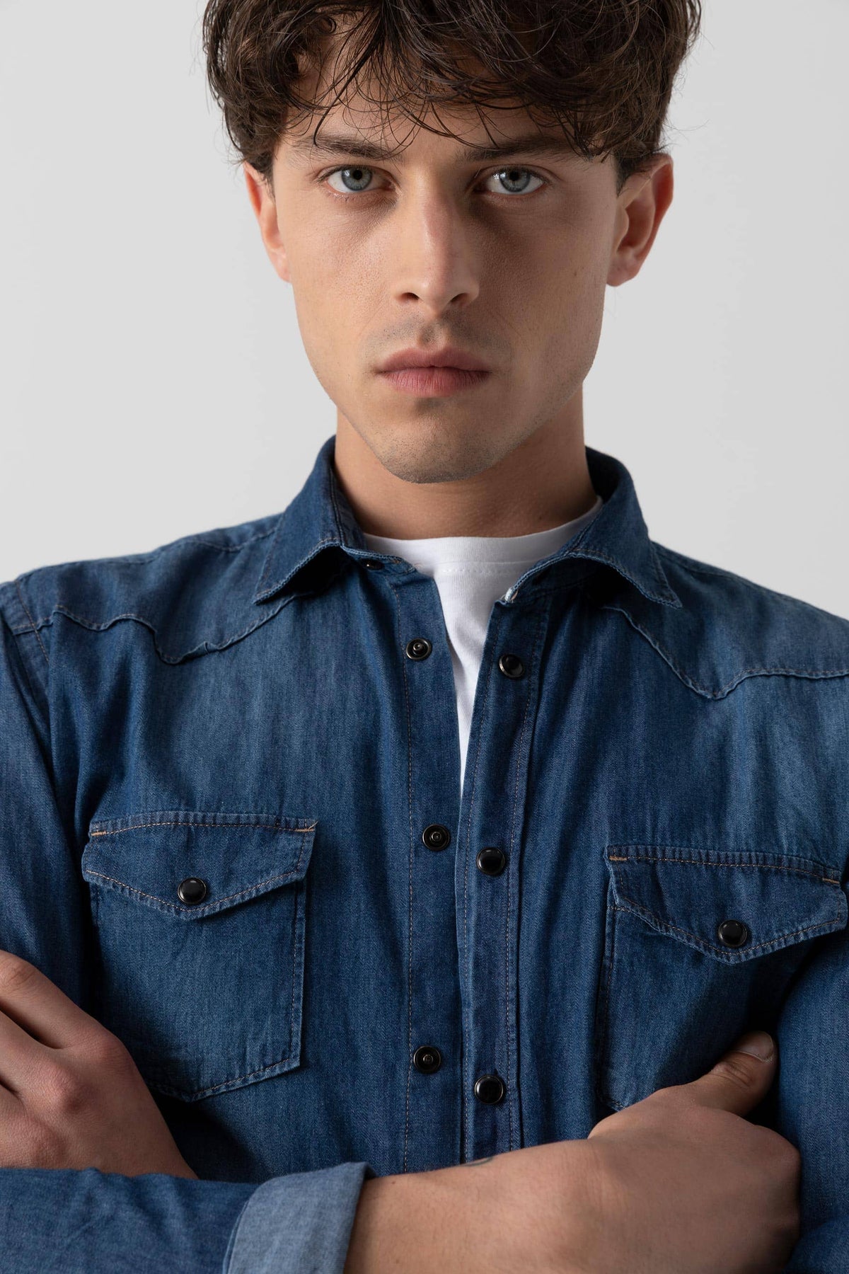 Camicia in denim di cotone modello Western