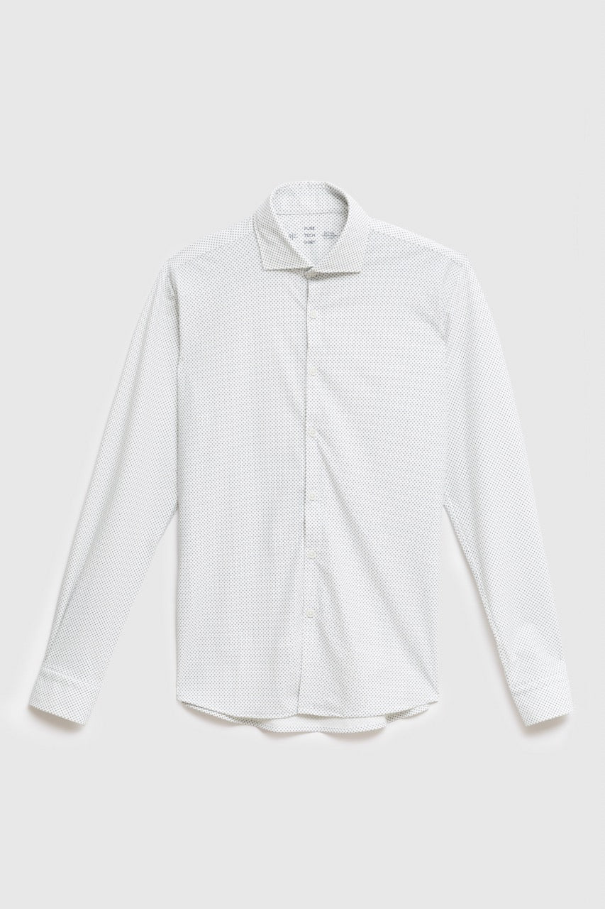 Camicia in tessuto tecnico stretch in fantasia con collo classico piccolo