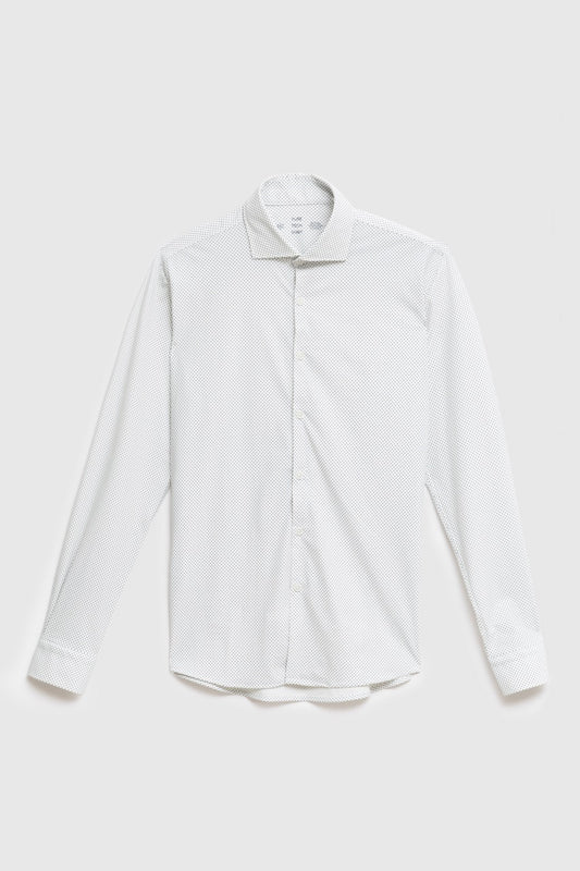 Camicia in tessuto tecnico stretch in fantasia con collo classico piccolo