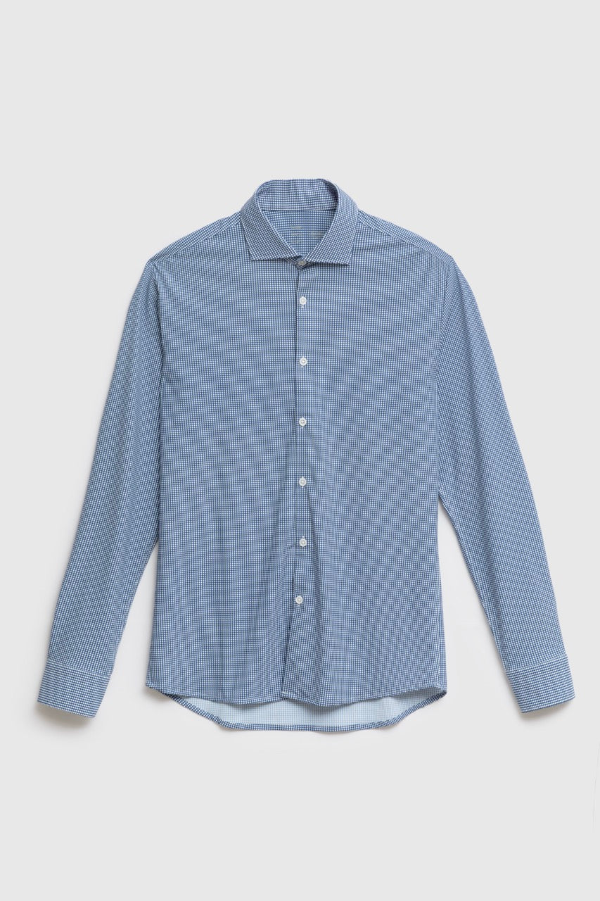 Camicia in tessuto tecnico stretch in fantasia con collo classico piccolo